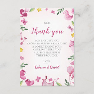 Baby Shower Girl Danke Karte Pink Elefant