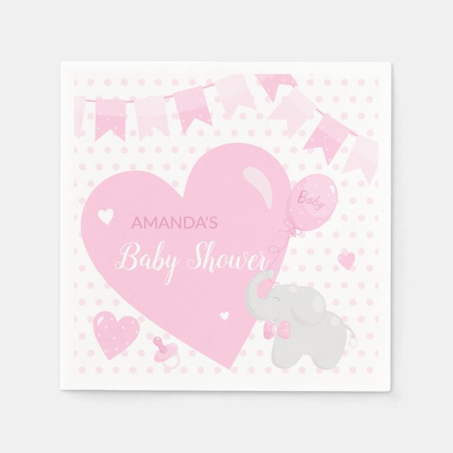 Baby Shower Girl Elephant Balloon Paper Napkin Serviette (Vorderseite)