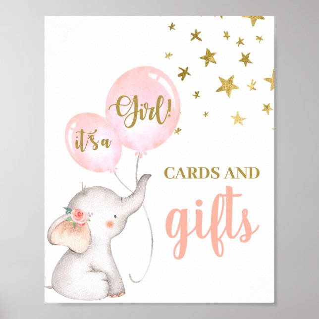Baby Shower Girl Elephant Cards and Gifts sign Poster (Vorne)