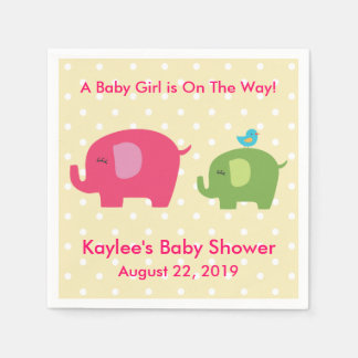 Baby Shower Girl Elephant Polka Dot Napkins Serviette