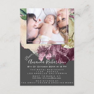 Baby Shower Girl Foto Grau florale Rahmen Einladung