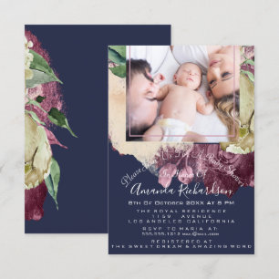 Baby Shower Girl Foto Navy Rose Bloral Einladung