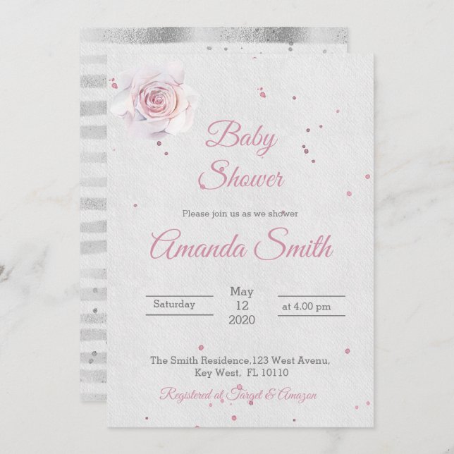 Baby Shower Girl Invintation Blush Pink Einladung (Vorne/Hinten)