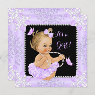 Baby Shower Girl Lavender Butterfly Tutu Blonde Einladung