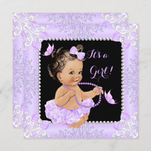 Baby Shower Girl Lavender Butterfly Tutu Brünett Einladung