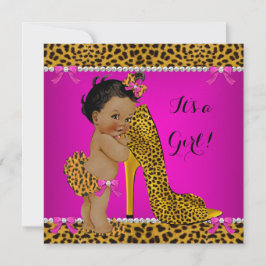 Baby Shower Girl Leopard High Heel Pink Ethnic Einladung