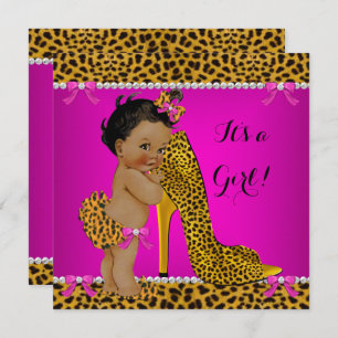 Baby Shower Girl Leopard High Heel Pink Ethnic Einladung