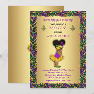 Baby Shower Girl, Mardi Gras Girl, Gold, Perlenfar Einladung