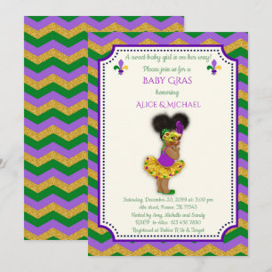Baby Shower Girl, Mardi Gras Girl, gold, Zickzack Einladung