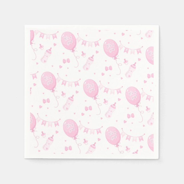 Baby Shower Girl Paper Napkin mit Balloons Serviette (Vorderseite)