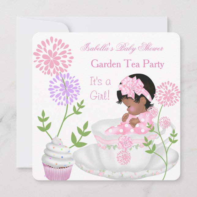 Baby Shower Girl Pink Baby Garden Tee Party 2 Einladung (Vorderseite)
