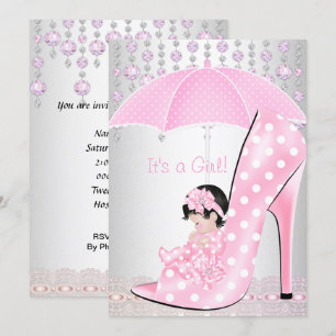 Baby Shower Girl Pink Baby Schuhe Diamant 2 Einladung
