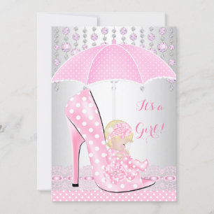 Baby Shower Girl Pink Baby Schuhe Diamant A2 Einladung
