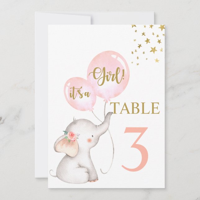 Baby Shower Girl Pink Elephant Table Schild Einladung (Vorderseite)