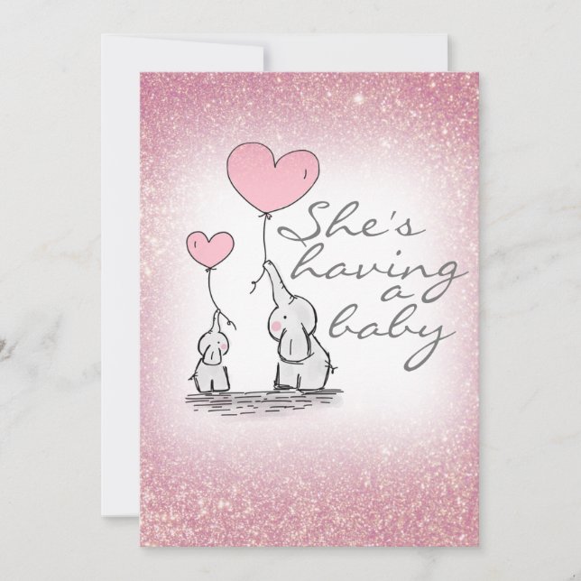 Baby Shower Girl Pink Glitzer Elefanten Einladung (Vorderseite)