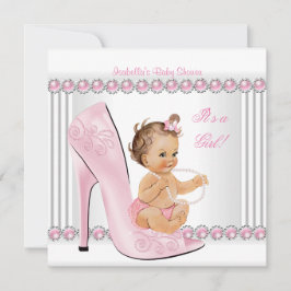Baby Shower Girl Pink Pearl High Heel Schuhe Einladung