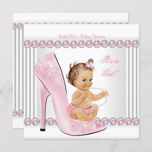 Baby Shower Girl Pink Pearl High Heel Schuhe Einladung