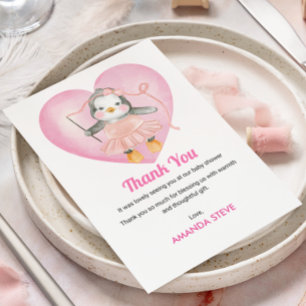 Baby Shower Girl Pink Pinguin Danke Karte