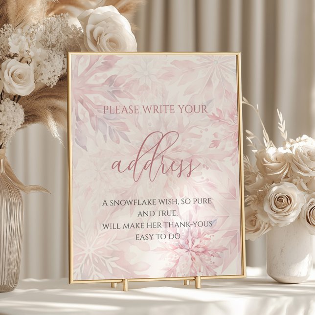 Baby Shower Girl Pink Snowflake Adresse Poster (Von Creator hochgeladen)
