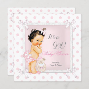 Baby Shower Girl Pink Toy Polka Dot Brünett Einladung