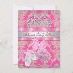 Baby Shower Girl Pink White Princess Tiara Hintern Einladung