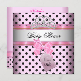 Baby Shower Girl Polka Dot Pink Princess Black Einladung
