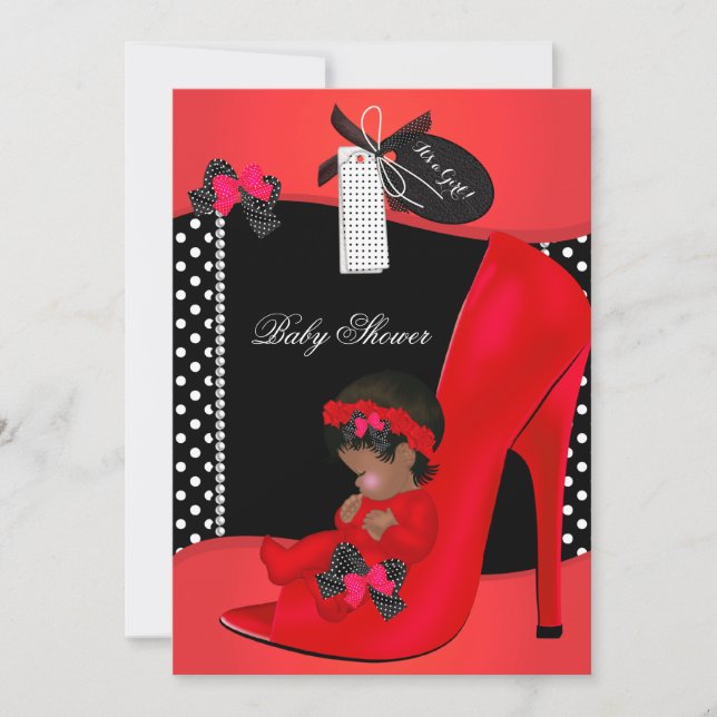 Baby Shower Girl Red Baby Shoe Polka Dos 2B Einladung (Vorderseite)