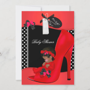 Baby Shower Girl Red Baby Shoe Polka Dos 2B Einladung