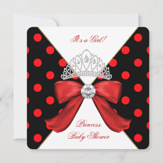 Baby Shower Girl Red Black Princess Polka Dot Einladung (Vorderseite)