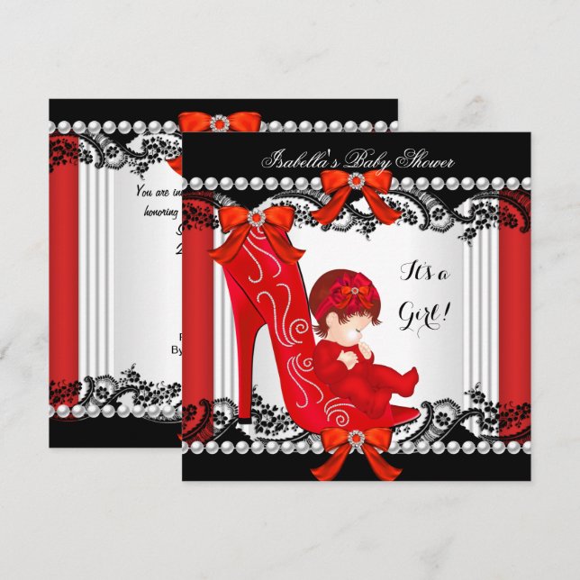 Baby Shower Girl Red High Heel Shoel Redhead Einladung (Vorne/Hinten)