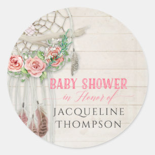 Baby Shower Girl Rose BOHO Bohemisch Dream Catcher Runder Aufkleber