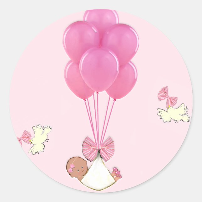 Baby Shower Girl Runder Aufkleber (Vorderseite)