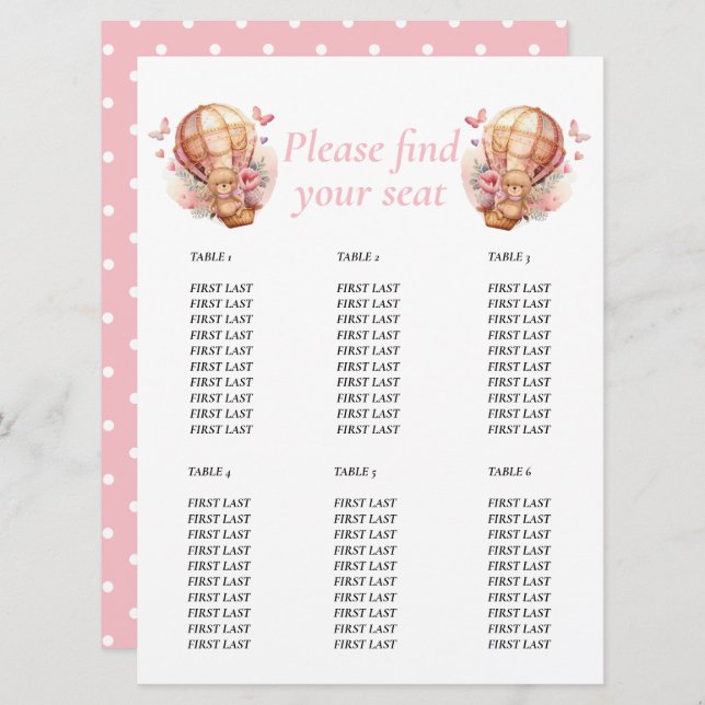 Baby Shower Girl Teddy Floral Balloon Chart Einladung (Vorne/Hinten)