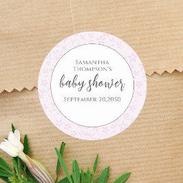 Baby Shower Girl Trendy Script Wasserfarbe Niedlic Runder Aufkleber