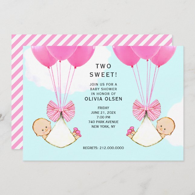 Baby Shower Girl Twins Einladung (Vorne/Hinten)
