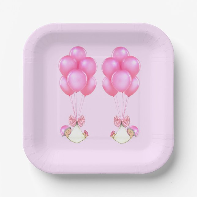 Baby Shower Girl Twins Pappteller (Vorderseite)