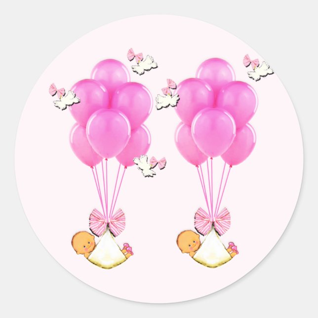 Baby Shower Girl Twins Runder Aufkleber (Vorderseite)