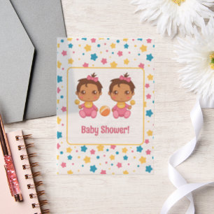 Baby Shower Girl Twins Stars Dunkle Beilage