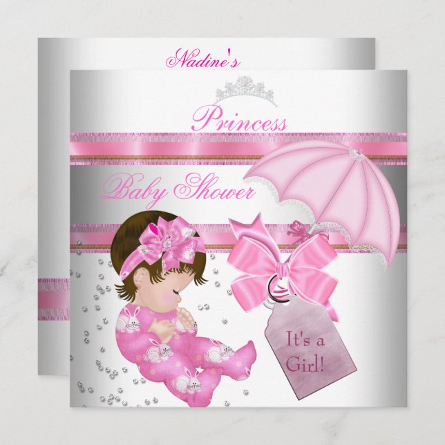 Baby Shower Girl White Pink Princess Tiara Einladung (Vorne/Hinten)