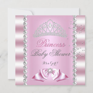 Baby Shower Girl White Pink Princess Tiara Gem 7 Einladung