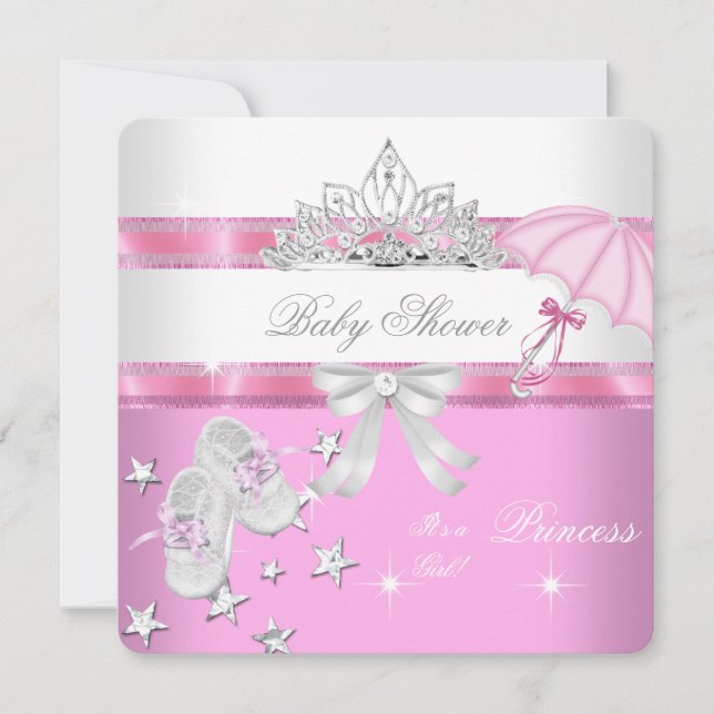 Baby Shower Girl White Pink Princess Tiara Magical Einladung (Vorderseite)