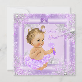 Baby Shower Girl Winter Lavender Snowflake Blonde Einladung