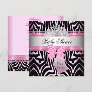 Baby Shower Girl Zebra Pink Princess Black Einladung