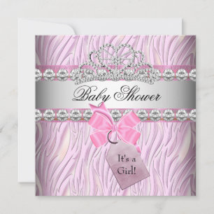 Baby Shower Girl Zebra Pink Princess Tiara Diamond Einladung