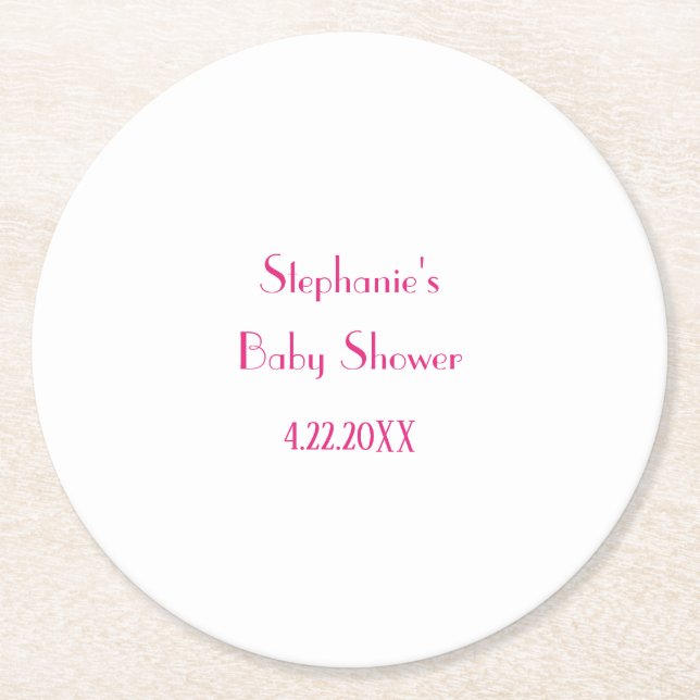 Baby Shower Girls Pink Individuelle Name 2024 Eleg Runder Pappuntersetzer (Vorderseite)