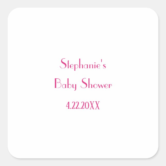 Baby Shower Girls Pink Individuelle Name Elegant 2 Quadratischer Aufkleber (Vorderseite)