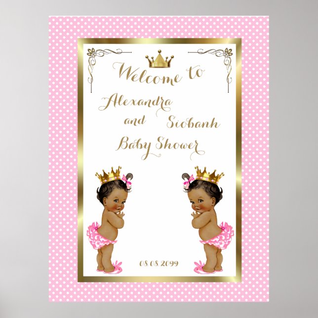 Baby Shower Girls TWINS, pink, elegant,40x52 300pp Poster (Vorne)