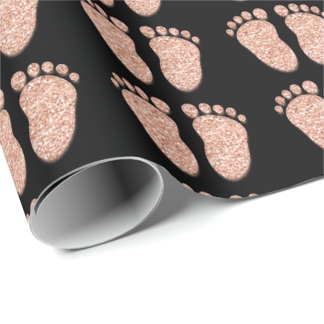 Baby Shower Glitzer Girl Black Pink Rose Gold Feet Geschenkpapier (Rolleneckpunkt)