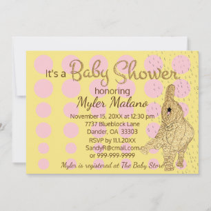 Baby Shower Gold Pink Baby Elephant Einladung