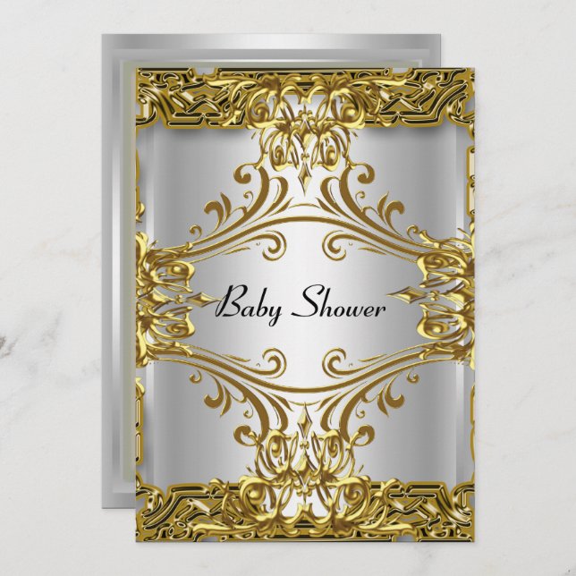 Baby Shower Gold Silver Neutral Einladung (Vorne/Hinten)